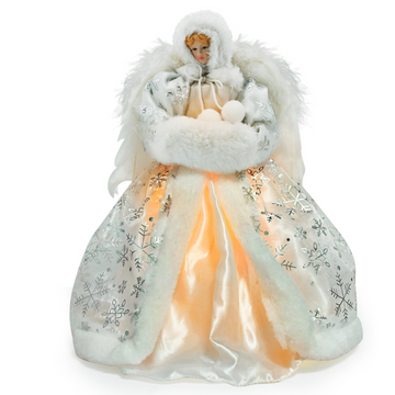 Ornements 30x17x17cm décoration d'arbre de noël pendentif en haut d'arbre de poupée ange blanc livré avec des effets de lumière